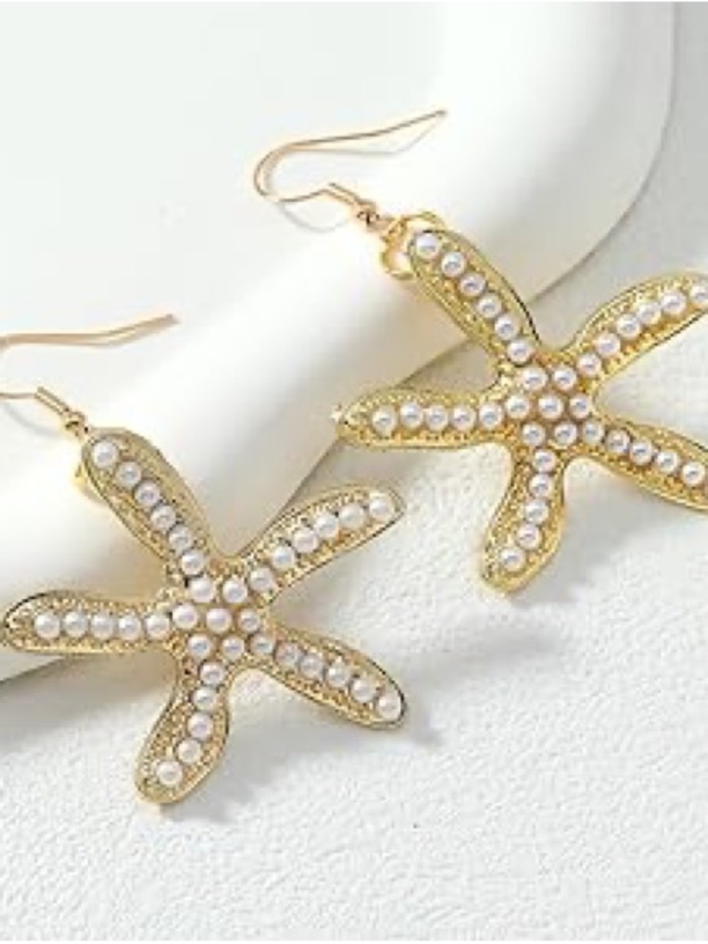 Gold Starfish Drop Earrings with Pearls Coastal Chic Beach Vacation Jewelry